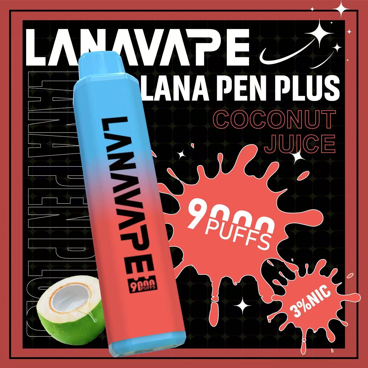 LANA Pen Plus 9000口發光一次性拋棄式電子煙椰子水口味開箱，小七電子煙現貨供應，還原現剖椰水清透感搭配Mesh網芯與650mAh可充電式Type-C，生津去膩大口數潮流口糧指南